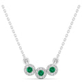 Trio Emerald and Diamond Halo Necklace