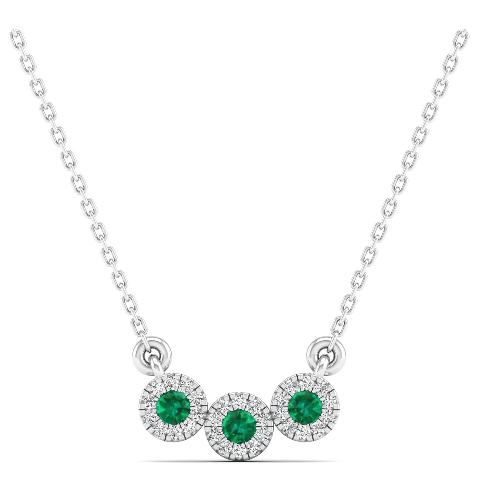Trio Emerald and Diamond Halo Necklace