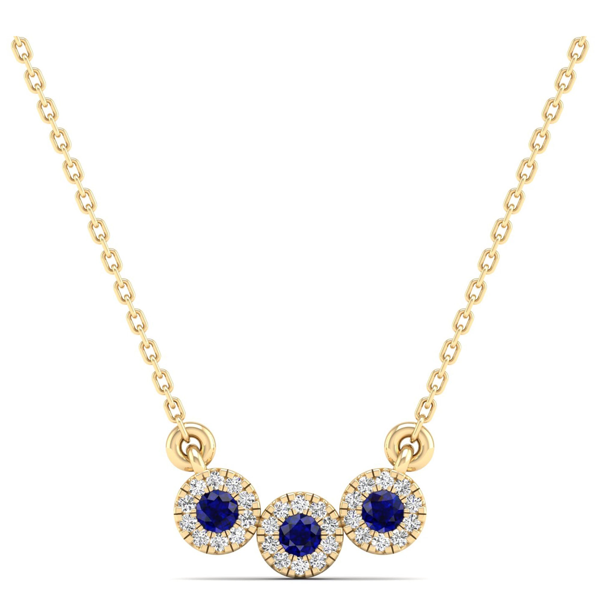 Trio Sapphire and Diamond Halo Necklace