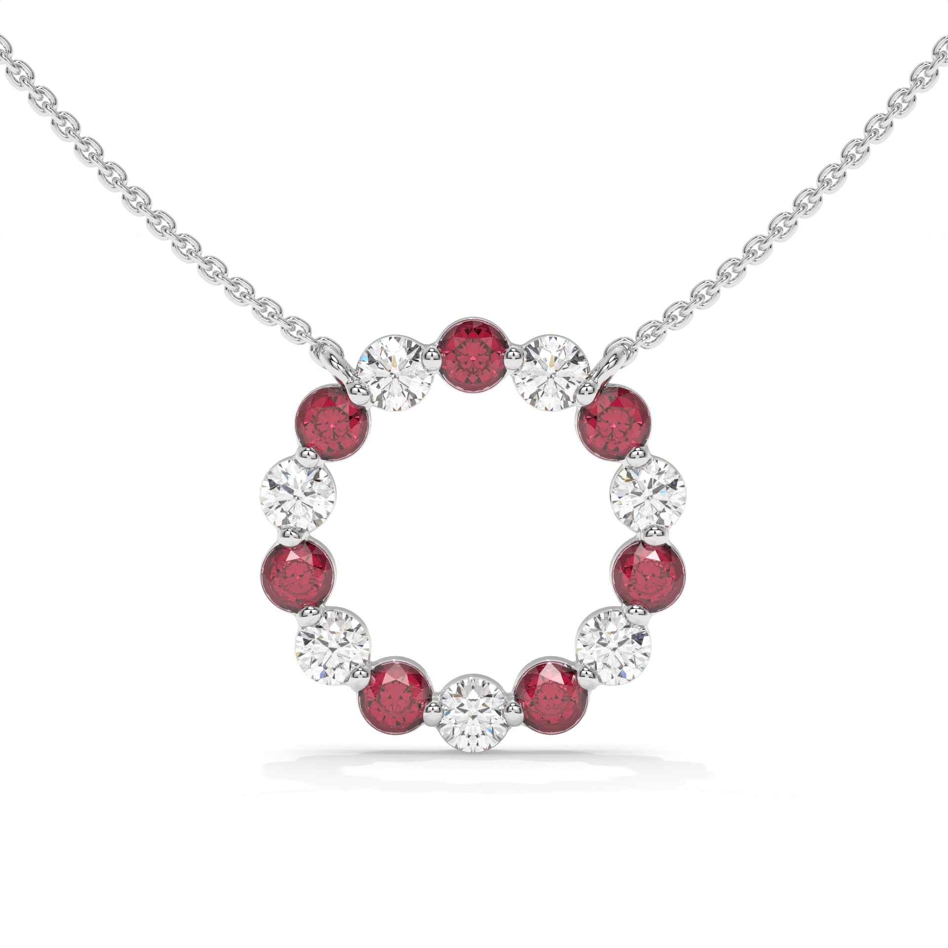 Circle of Life Alternating Ruby and Diamond Share-Prong Necklace