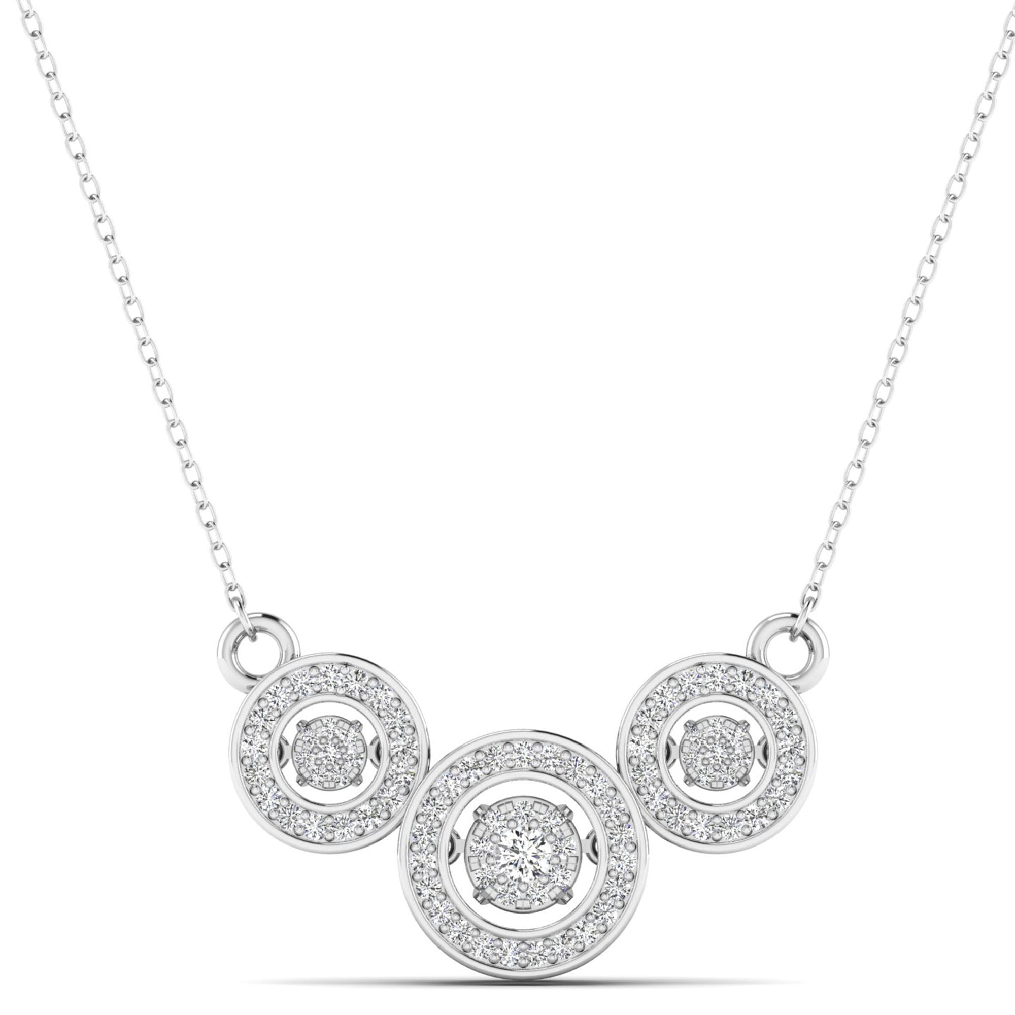 Linked Three Stone Halo Dancing Diamond Necklace