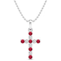 Cross Alternating Ruby and Diamond Pendant