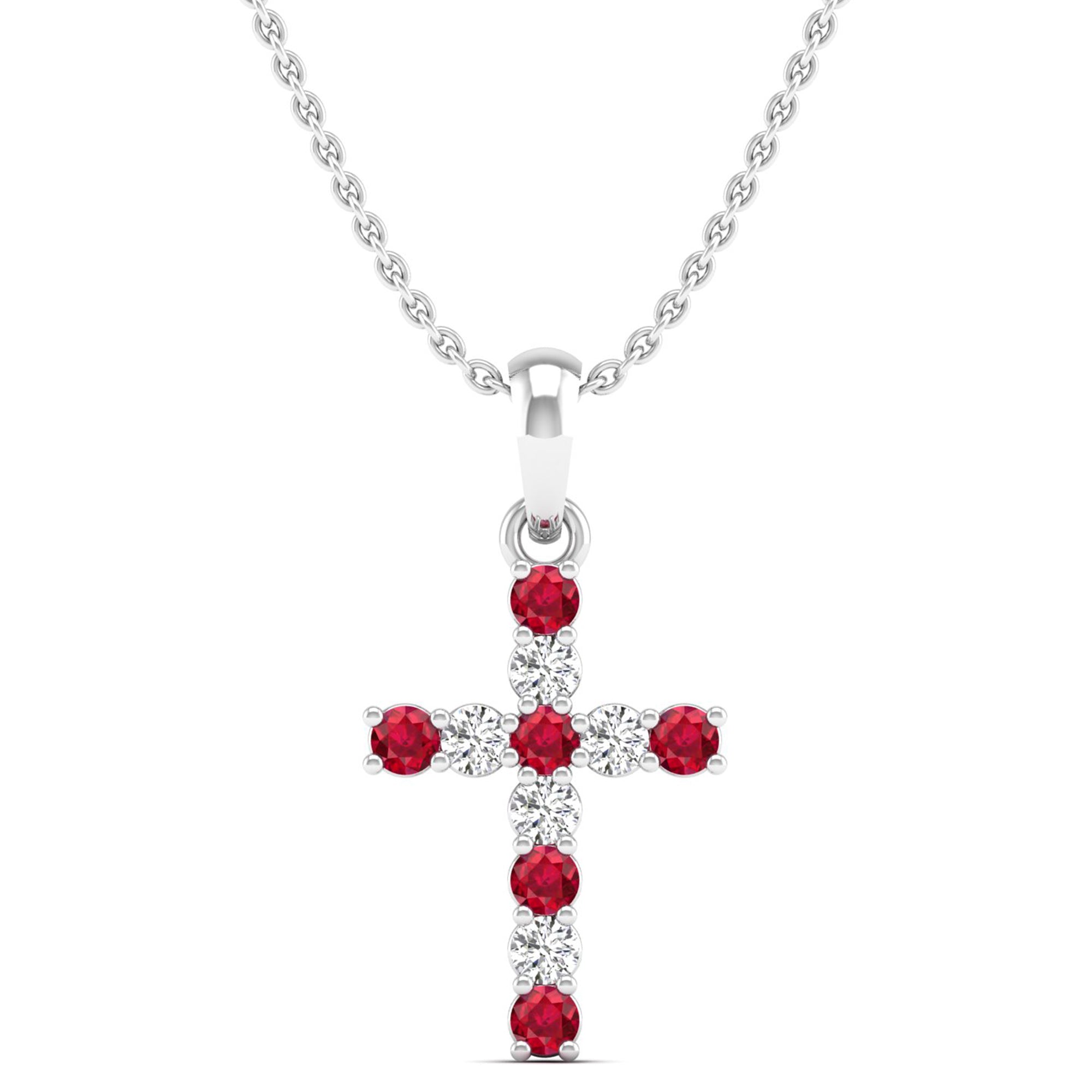 Cross Alternating Ruby and Diamond Pendant