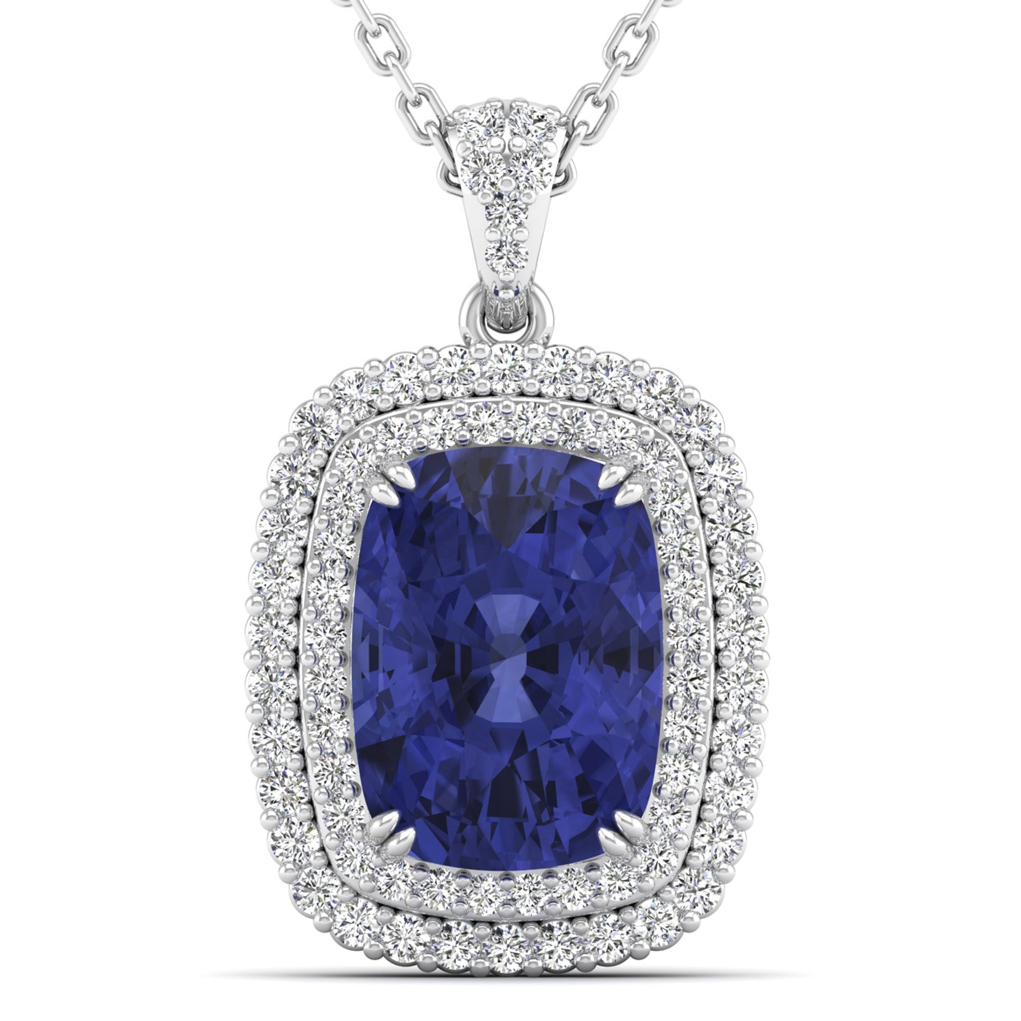 Cushion Tanzanite and Diamond Pendant