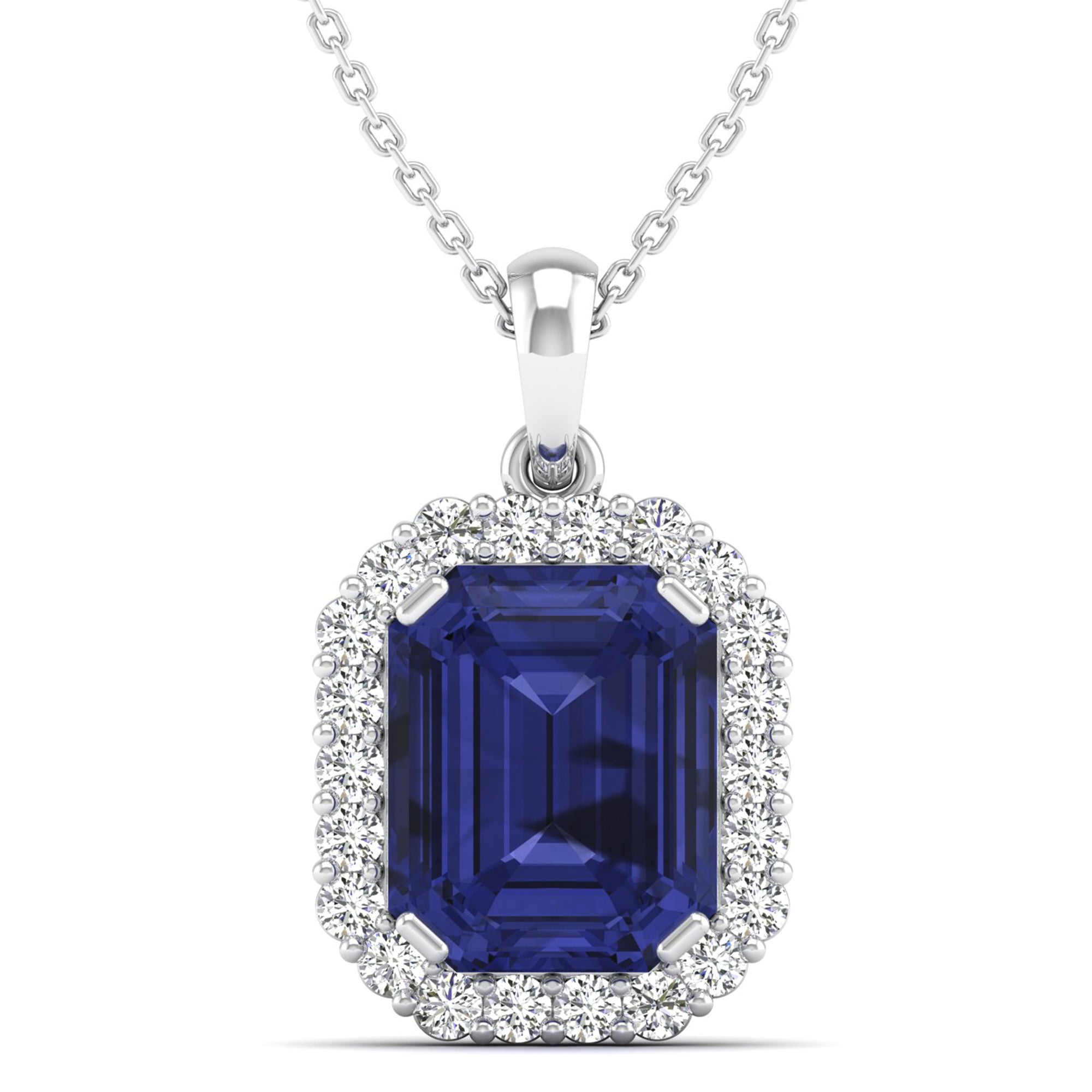 Halo Octagon Tanzanite and Diamond Pendant
