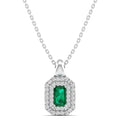 Double Halo Emerald and Diamond Beveled Pendant