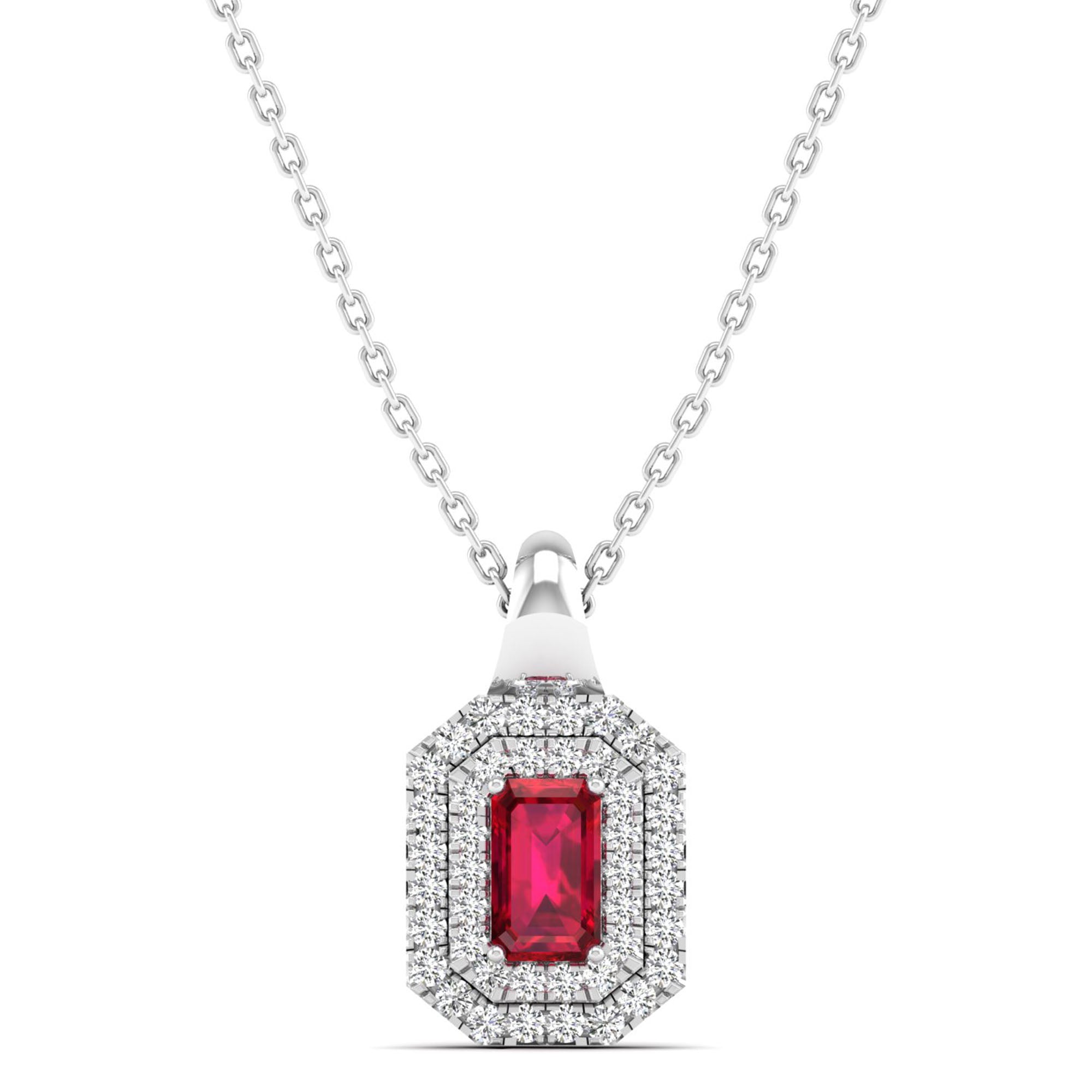 Double Halo Ruby and Diamond Beveled Pendant