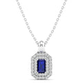 Double Halo Sapphire and Diamond Beveled Pendant