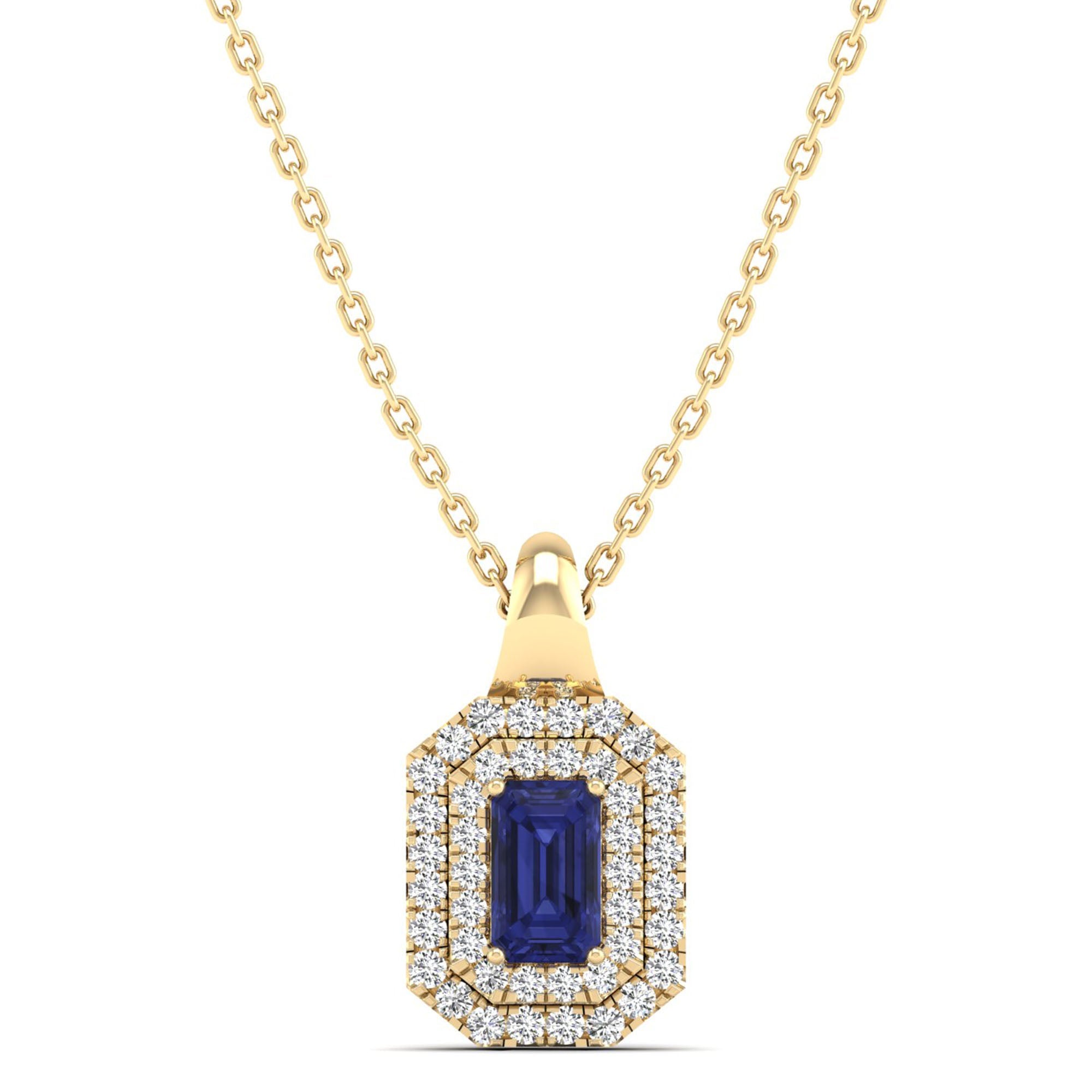 Double Halo Tanzanite and Diamond Beveled Pendant