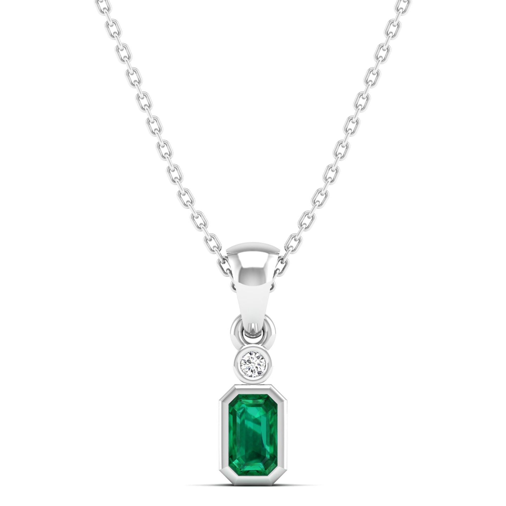 Bezel Emerald and Diamond Petite Pendant
