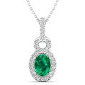 Oval Emerald and Halo Diamond Dangle Drop Pendant
