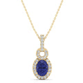 Oval Tanzanite and Halo Diamond Dangle Drop Pendant