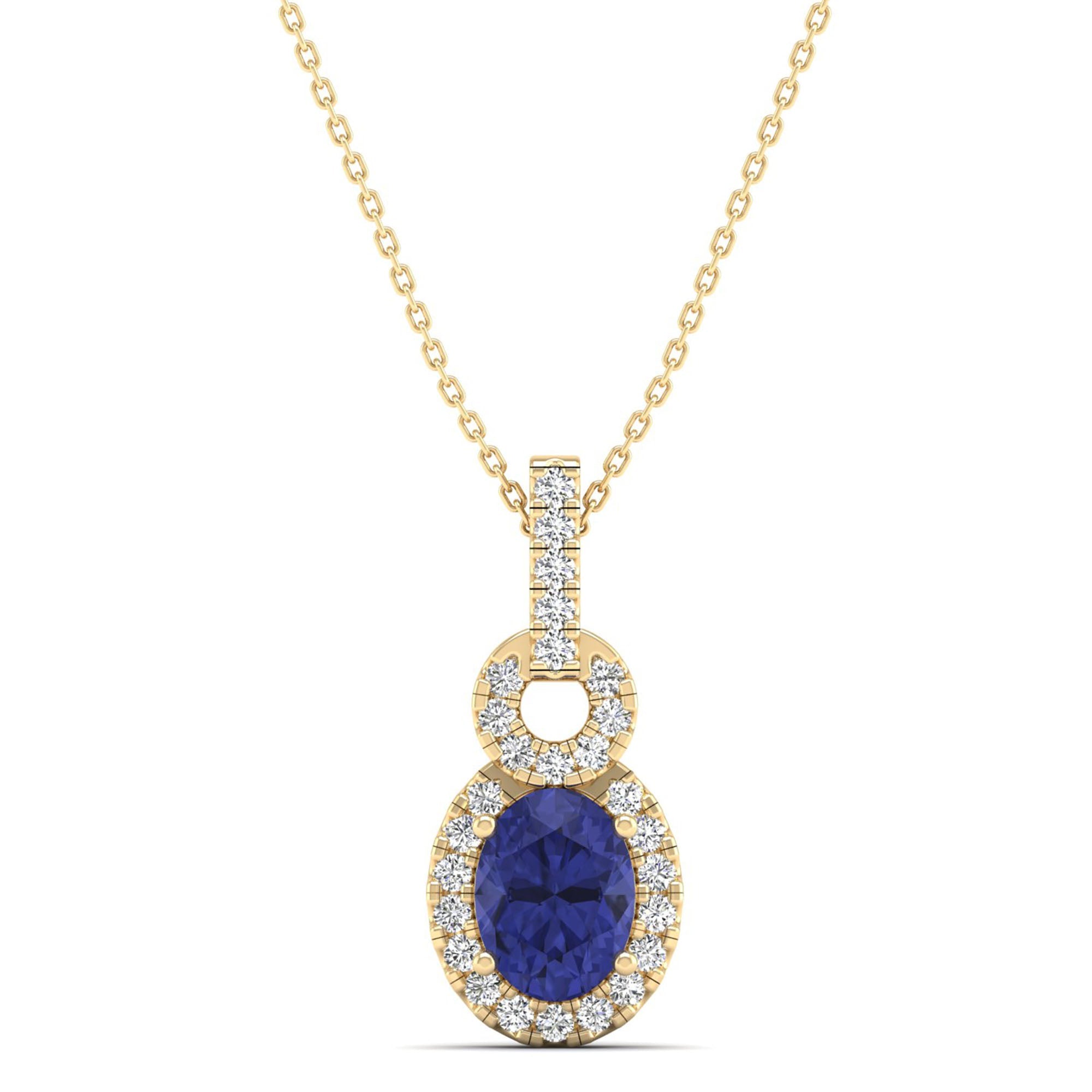 Oval Tanzanite and Halo Diamond Dangle Drop Pendant