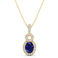 Oval Sapphire and Halo Diamond Dangle Drop Pendant