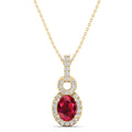 Oval Ruby and Halo Diamond Dangle Drop Pendant
