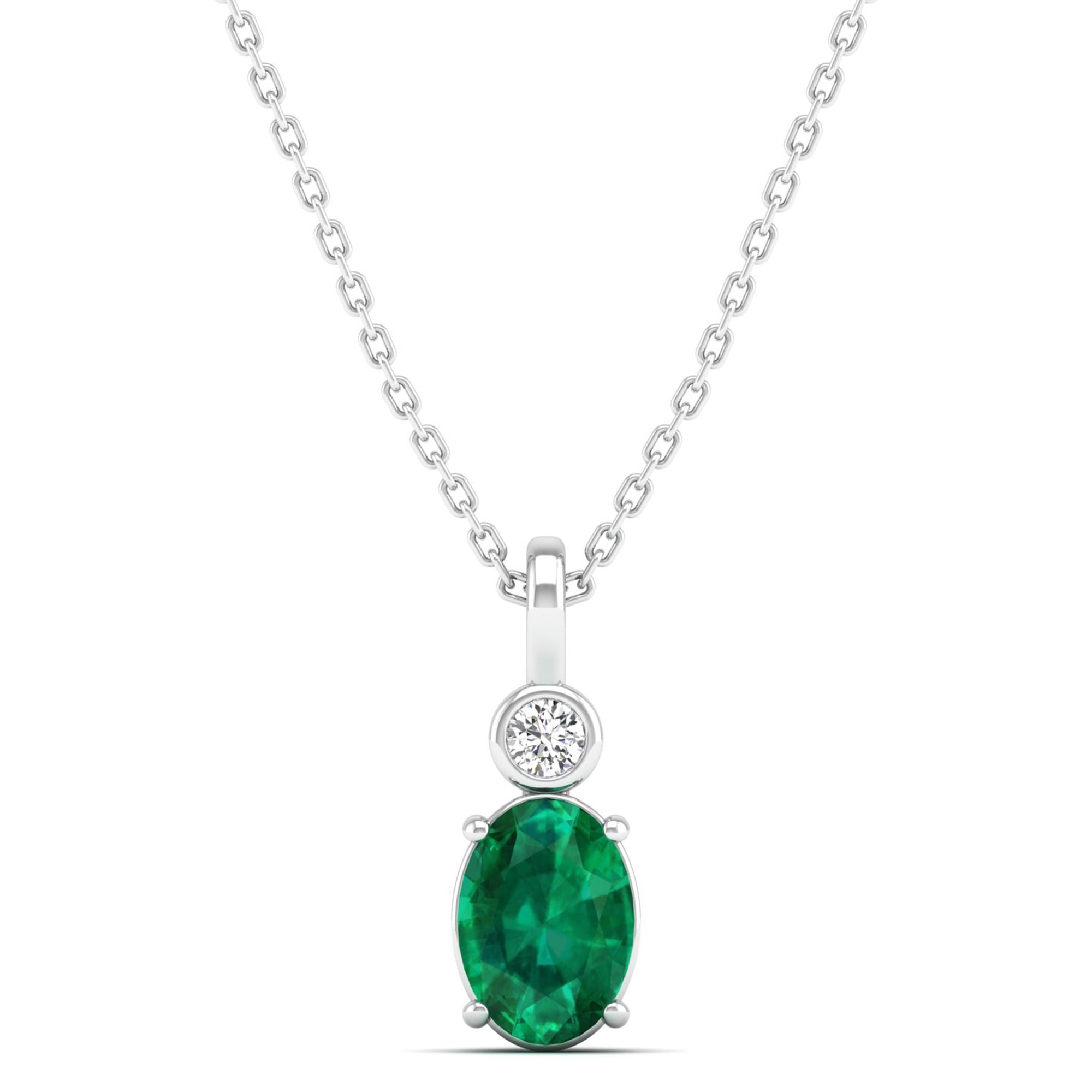Oval Emerald and Bezel Accent Diamond Pendant
