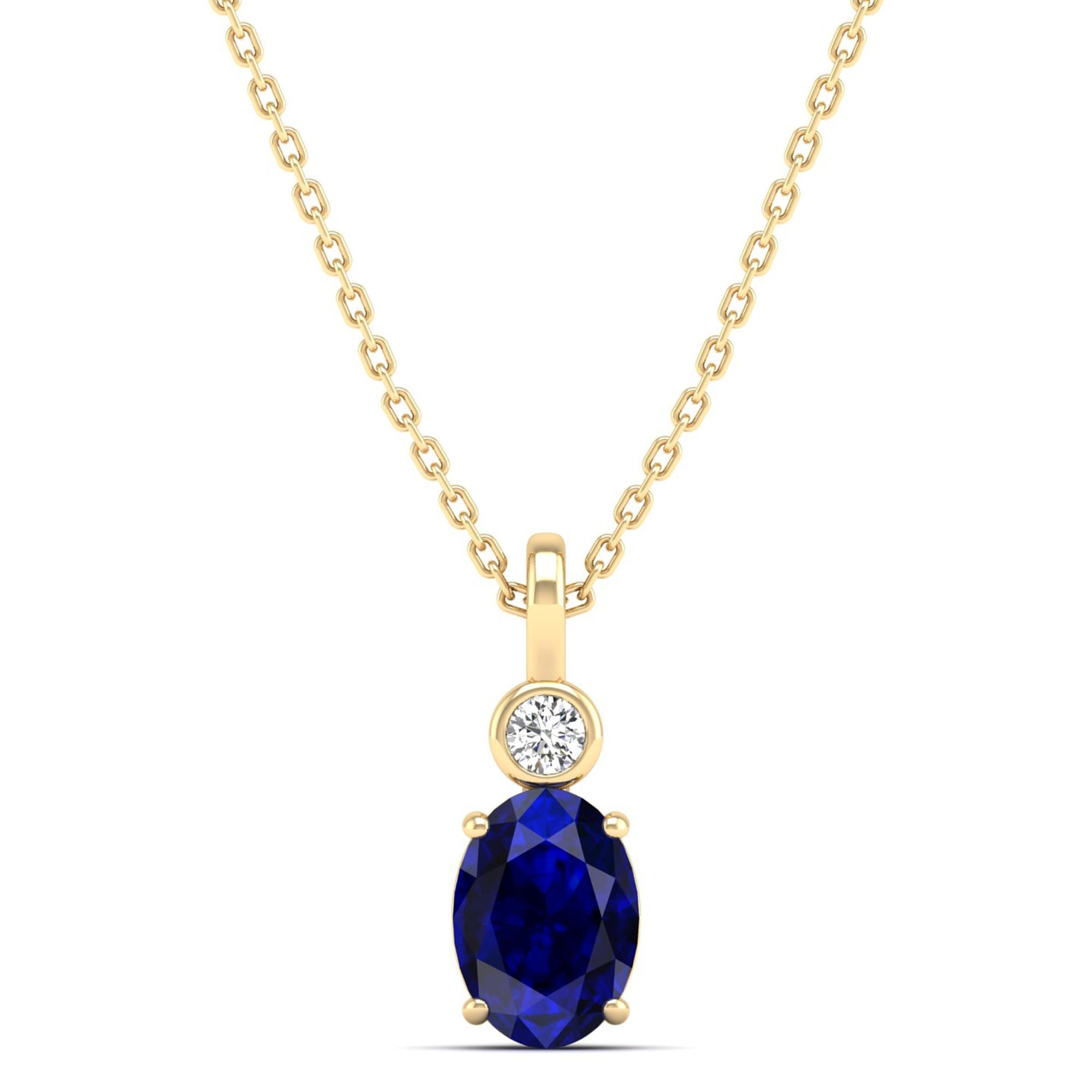 Oval Sapphire and Bezel Accent Diamond Pendant