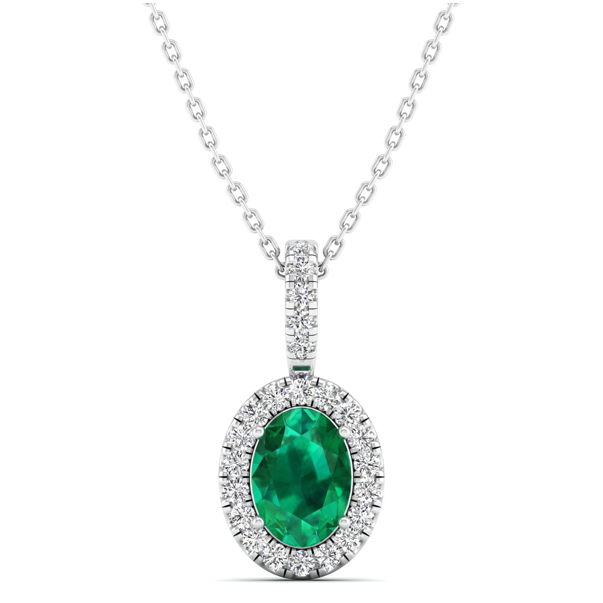 Classic Halo Oval Emerald and Diamond Pendant