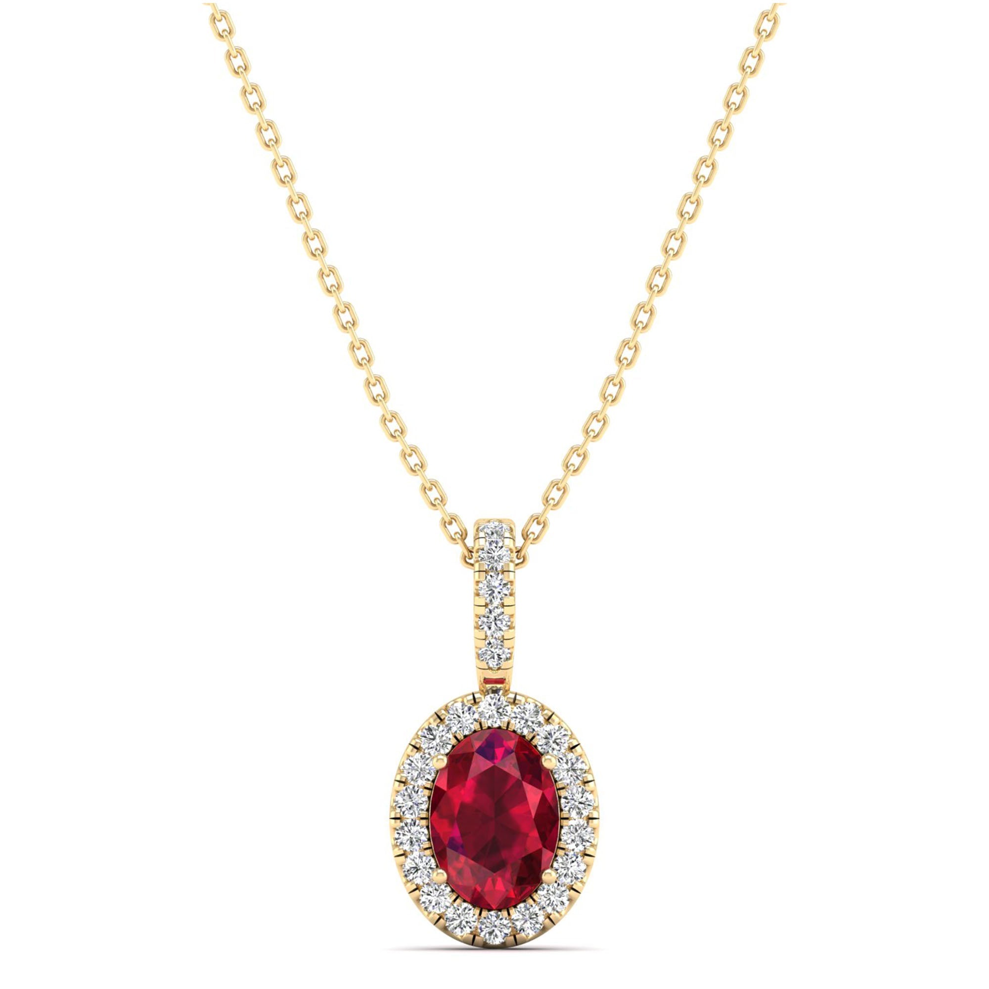 Classic Halo Oval Ruby and Diamond Pendant