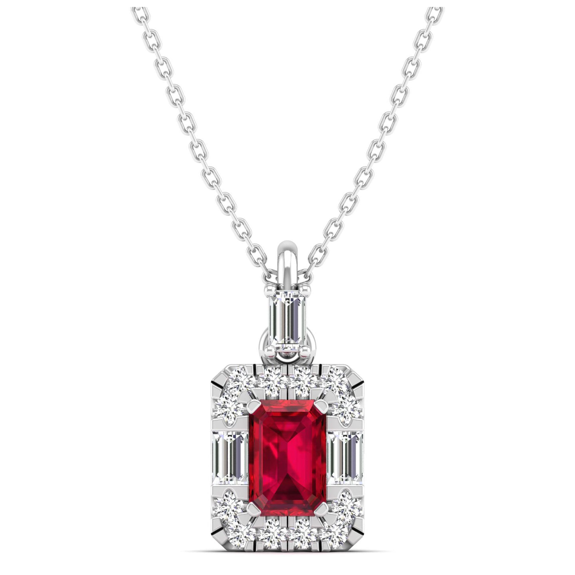 Ruby Halo Baguette and Round Diamond Pendant