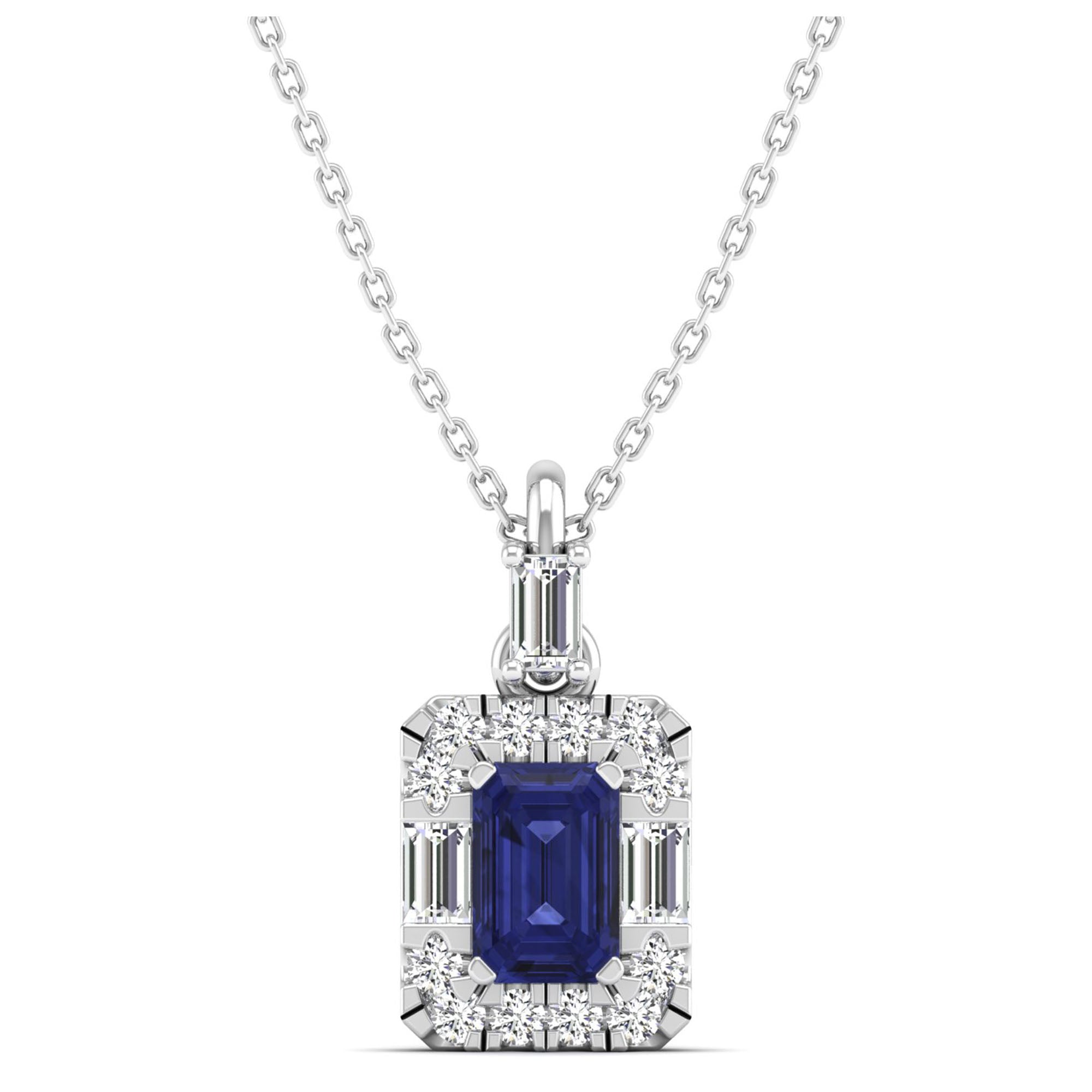 Tanzanite Halo Baguette and Round Diamond Pendant