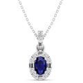 Oval Sapphire Halo Baguette and Round Diamond Pendant