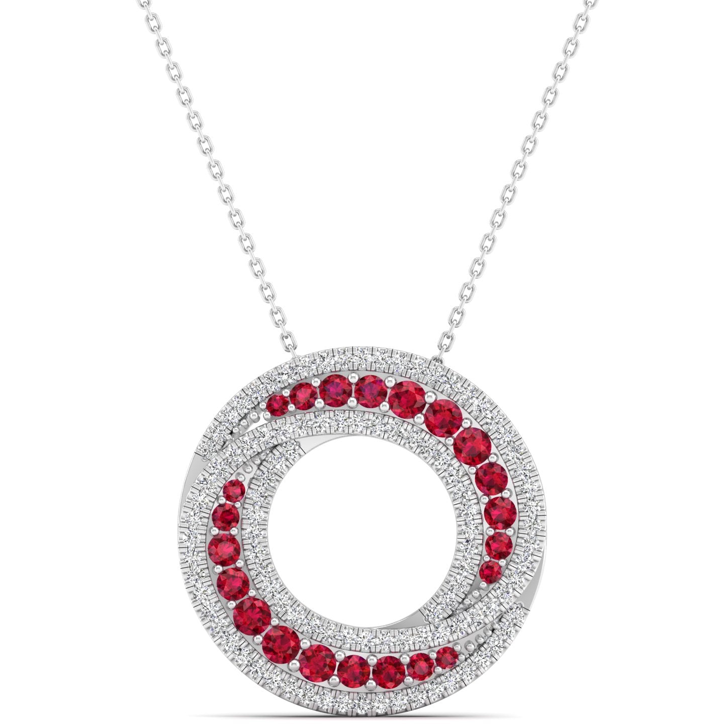 Swirl Halo Ruby and Diamond Pendant