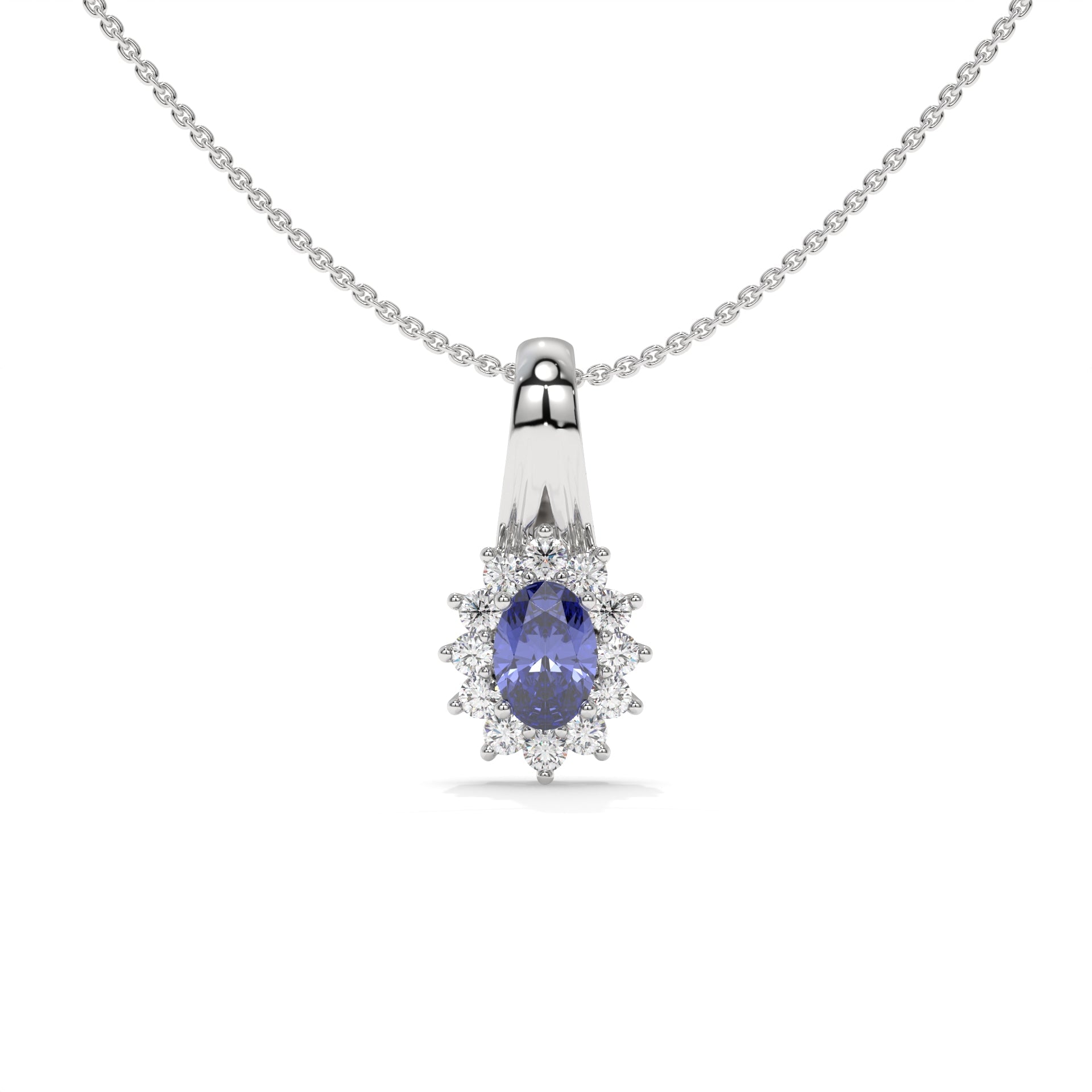Oval Tanzanite and Lab Diamond Pendant