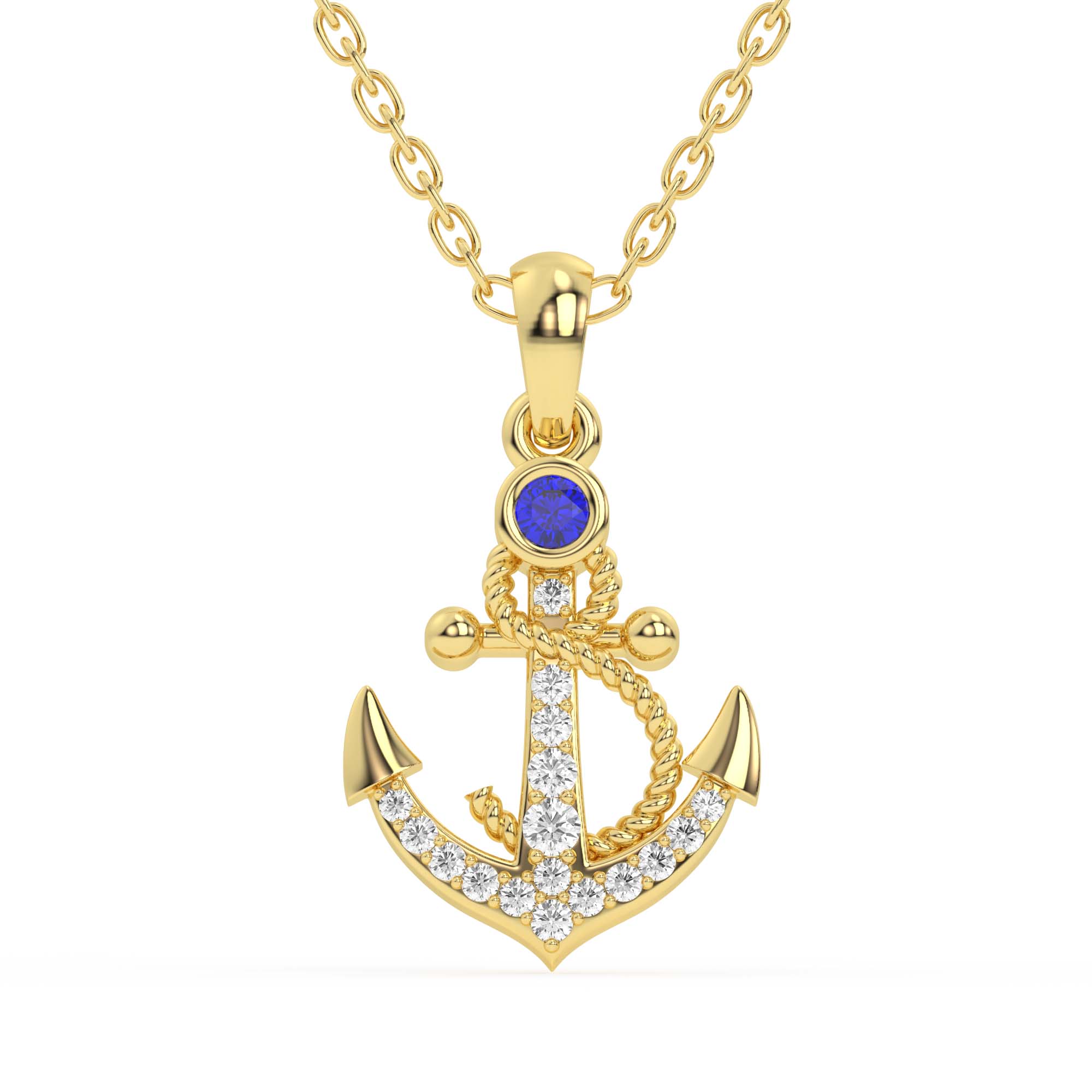 Seaside Sapphire and Diamond Anchor Pendant