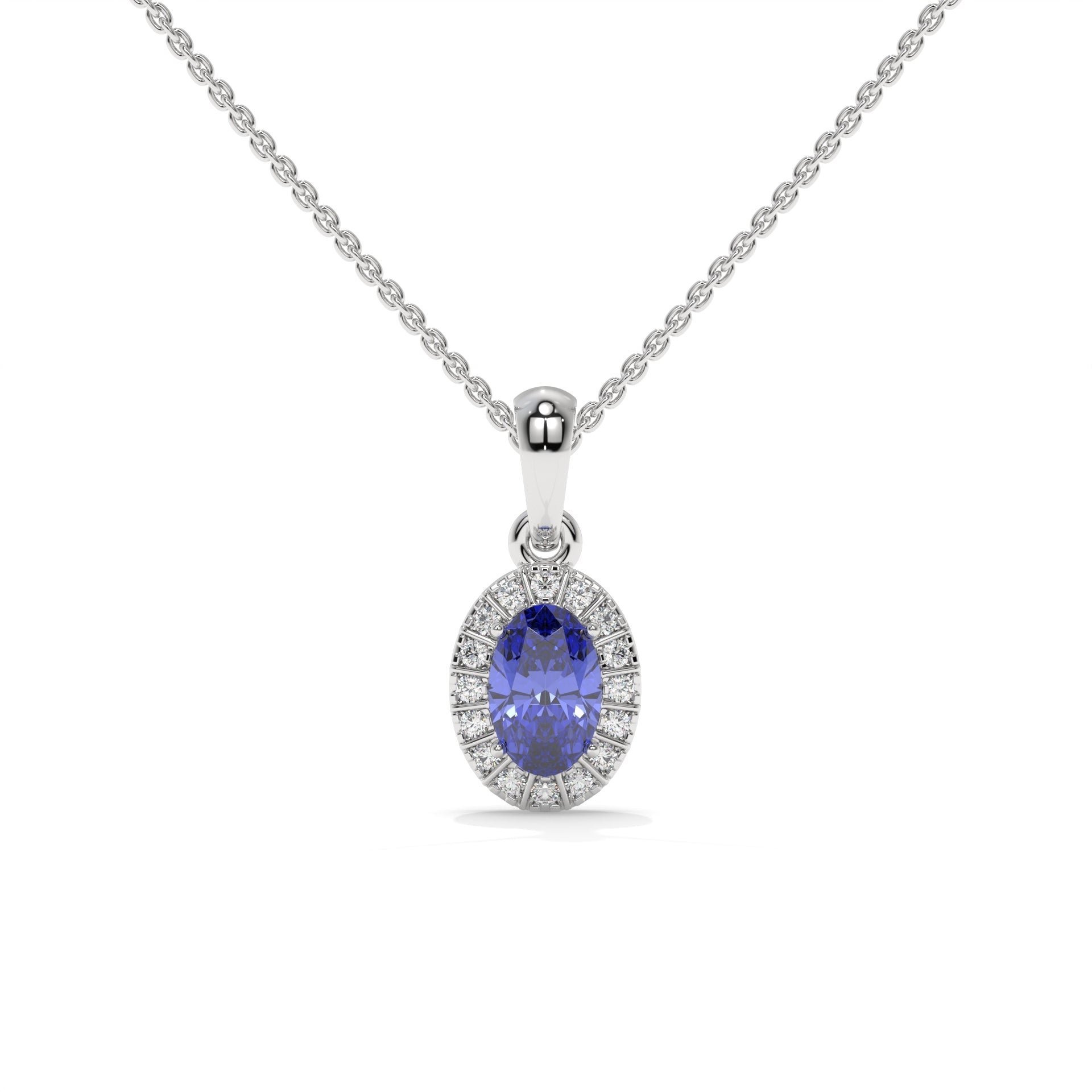 Oval Tanzanite and Halo Lab Diamond Pendant