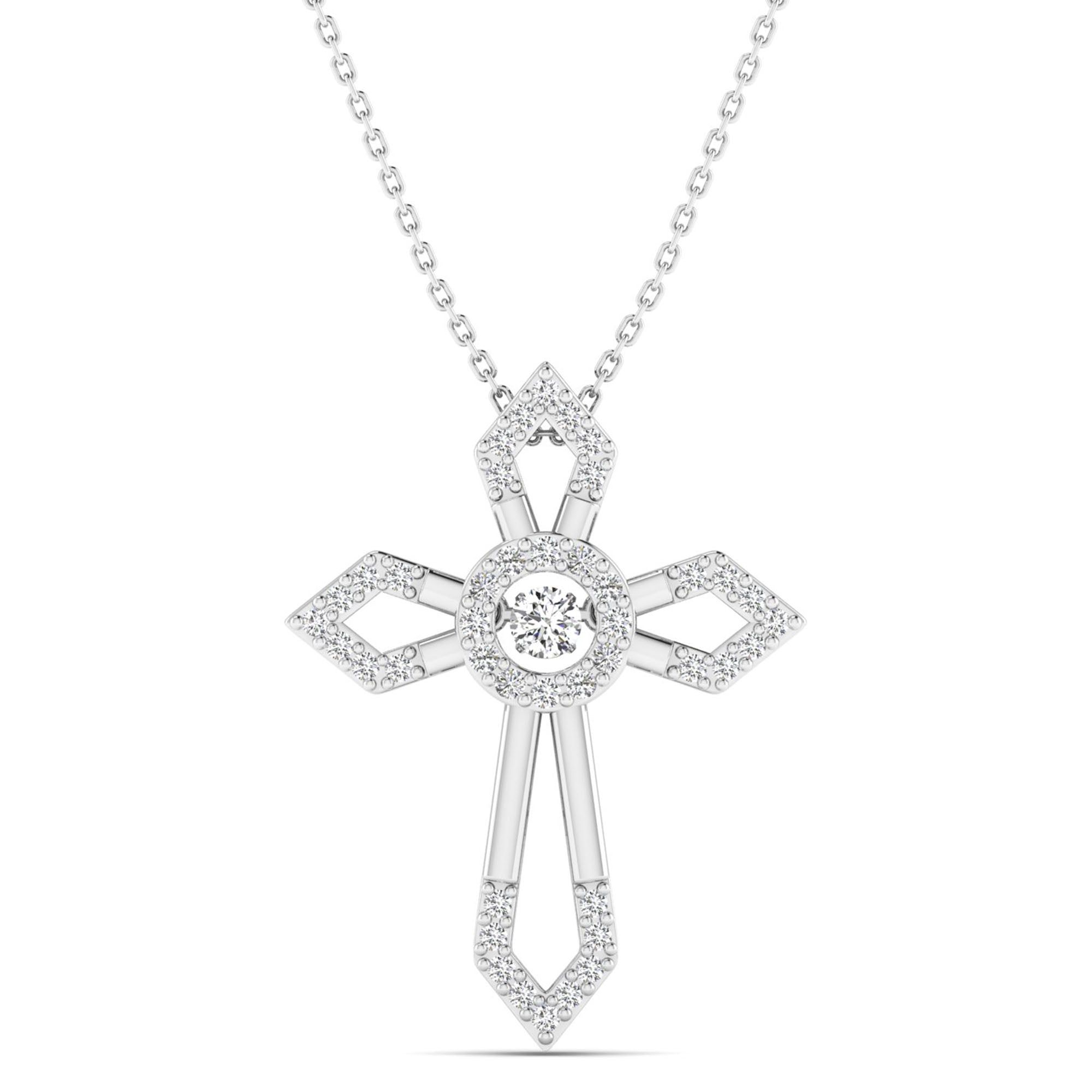 Pointed Edge Cross Dancing Diamond Pendant