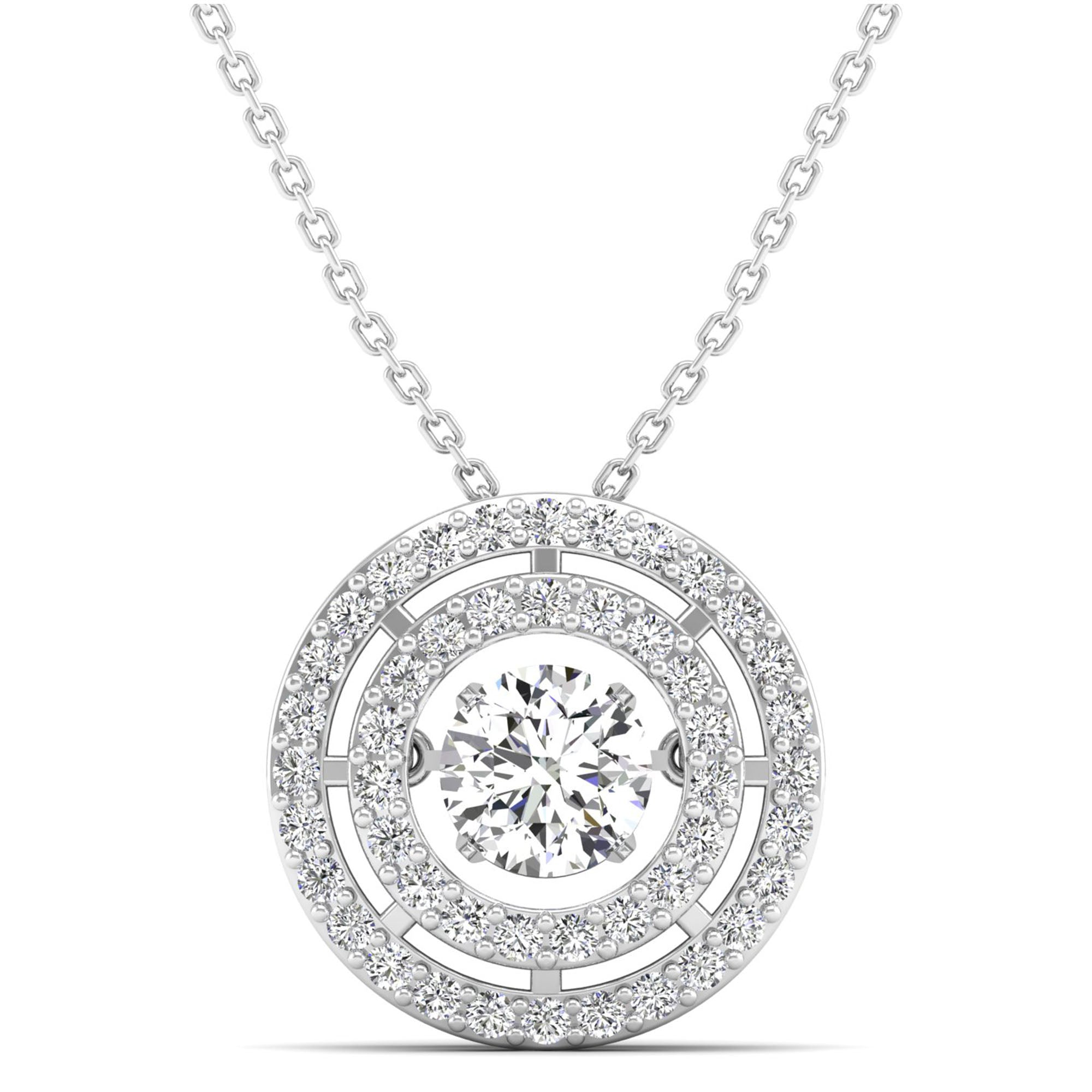 Large Double Halo Dancing Diamond Pendant