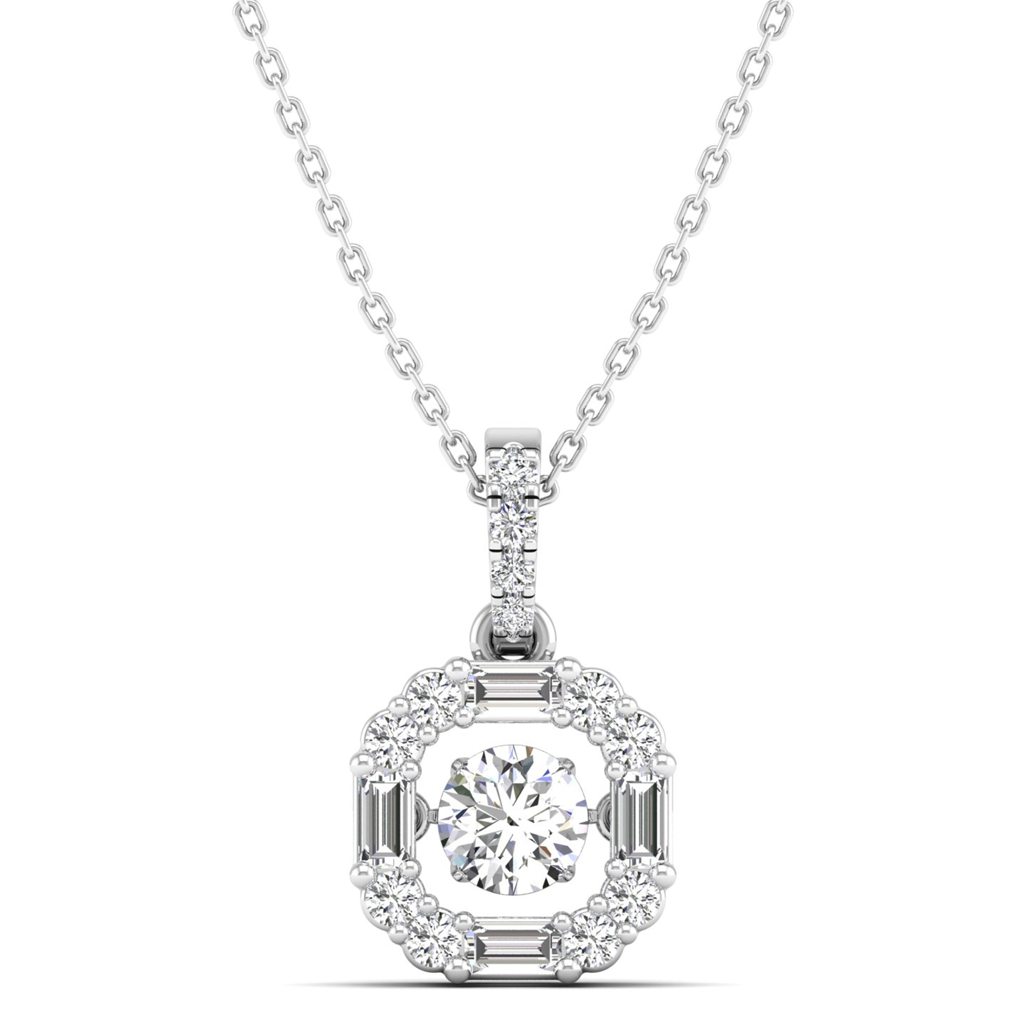 Halo Baguette and Round Dancing Diamond Pendant