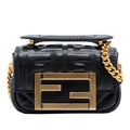 Nano Zucca Embossed Leather Baguette Chain Bag