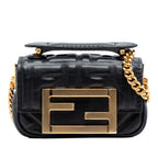 Nano Zucca Embossed Leather Baguette Chain Bag