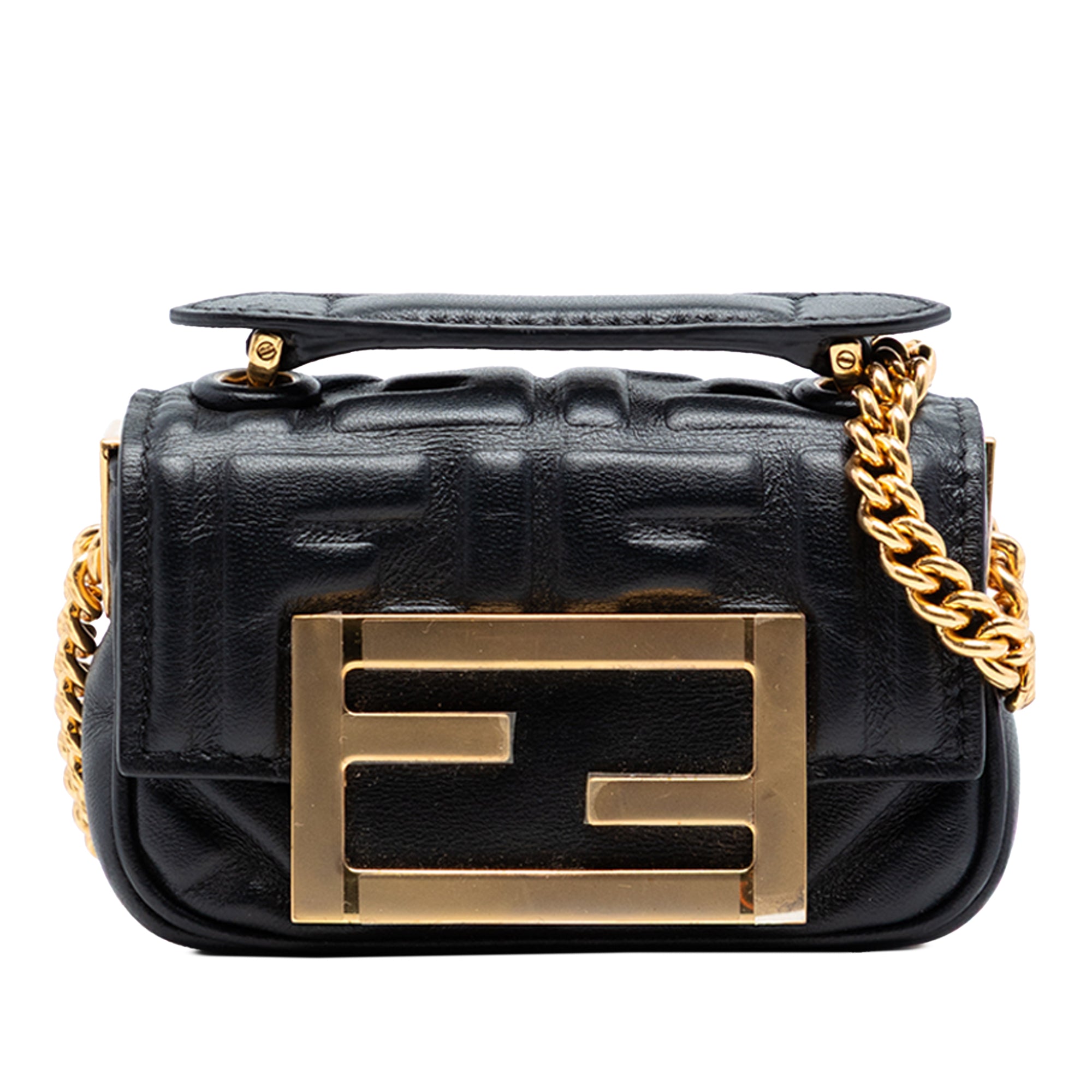 Nano Zucca Embossed Leather Baguette Chain Bag