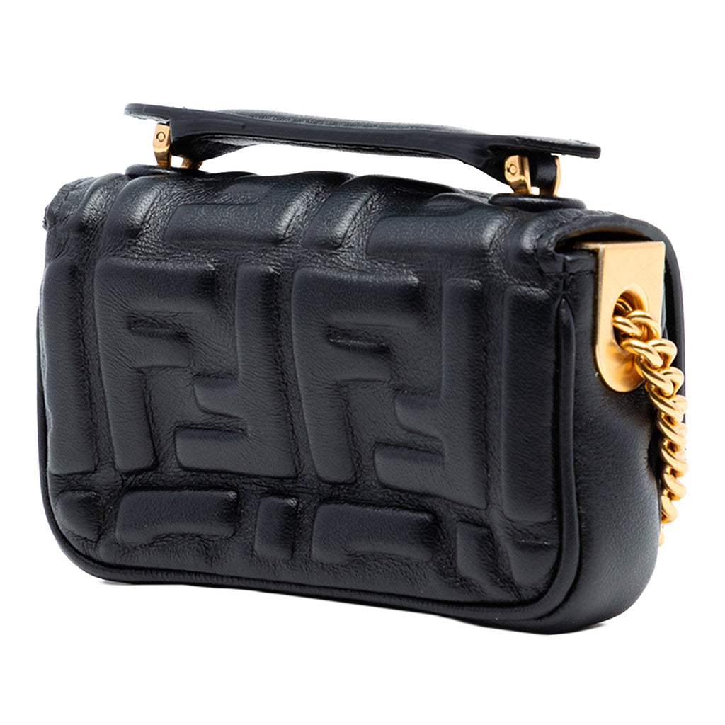 Nano Zucca Embossed Leather Baguette Chain Bag