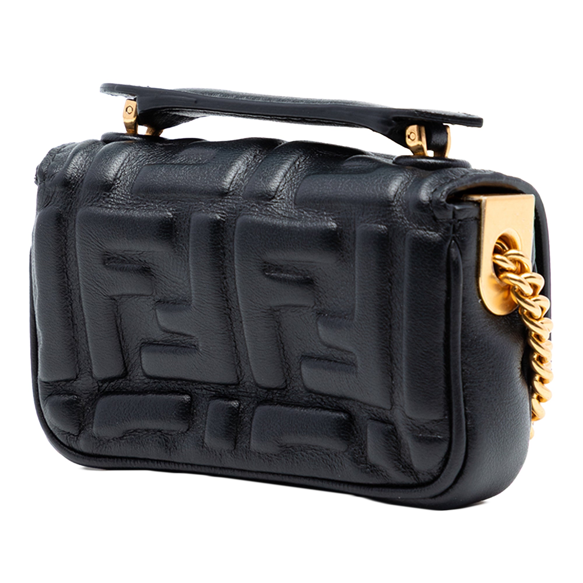 Nano Zucca Embossed Leather Baguette Chain Bag