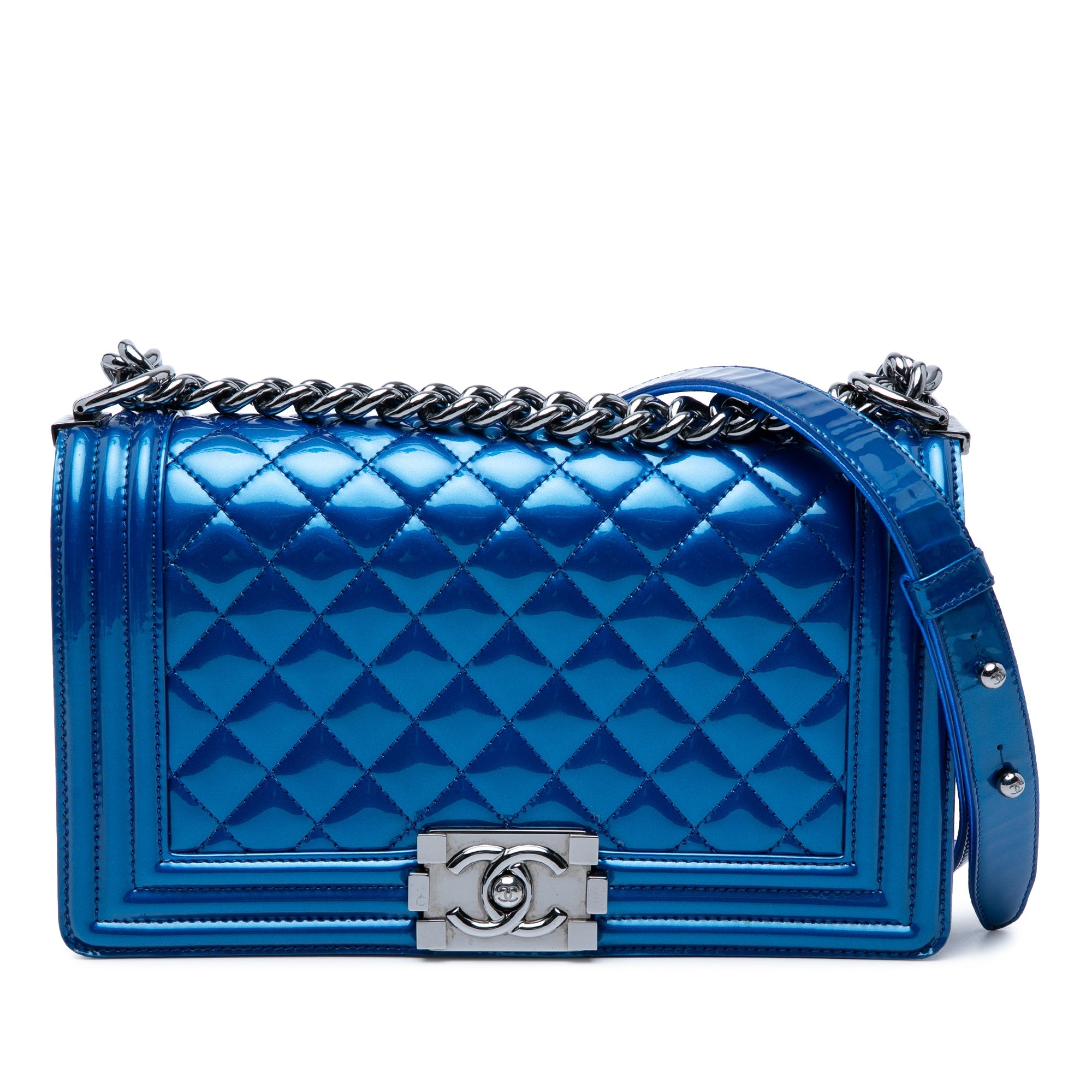 Old Medium Quilted Metallic Patent Boy Flap