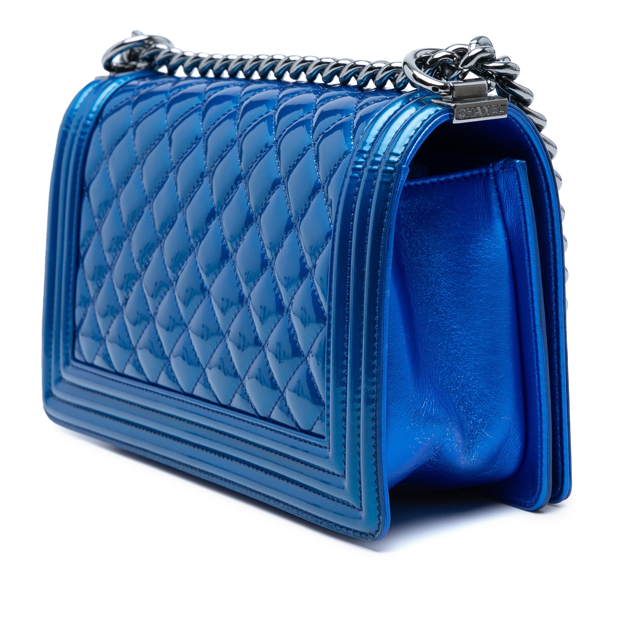 Old Medium Quilted Metallic Patent Boy Flap