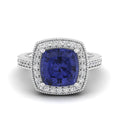 Halo Cushion Cut Tanzanite and Diamond Ring