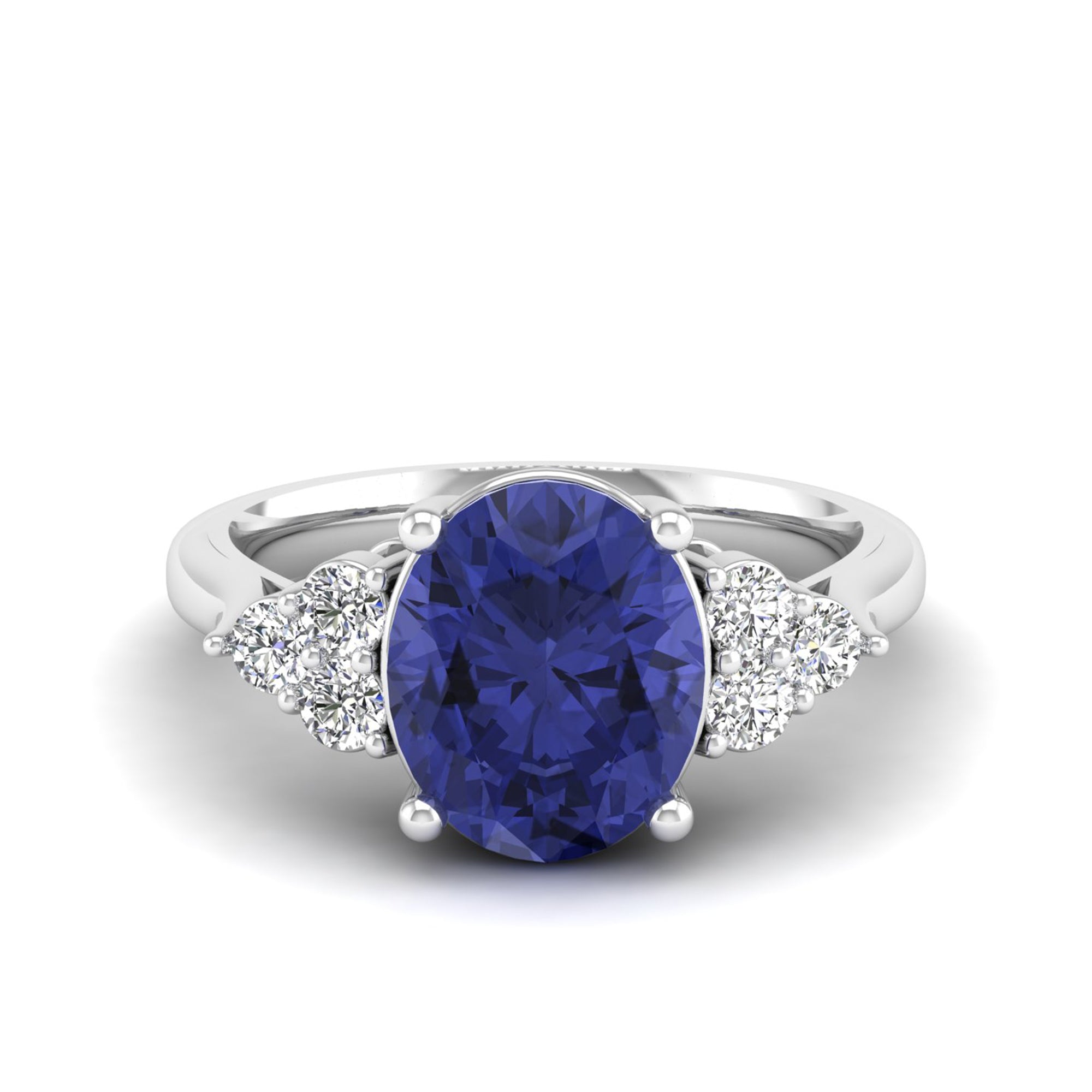 Prong-Set Oval Tanzanite and Diamond Ring