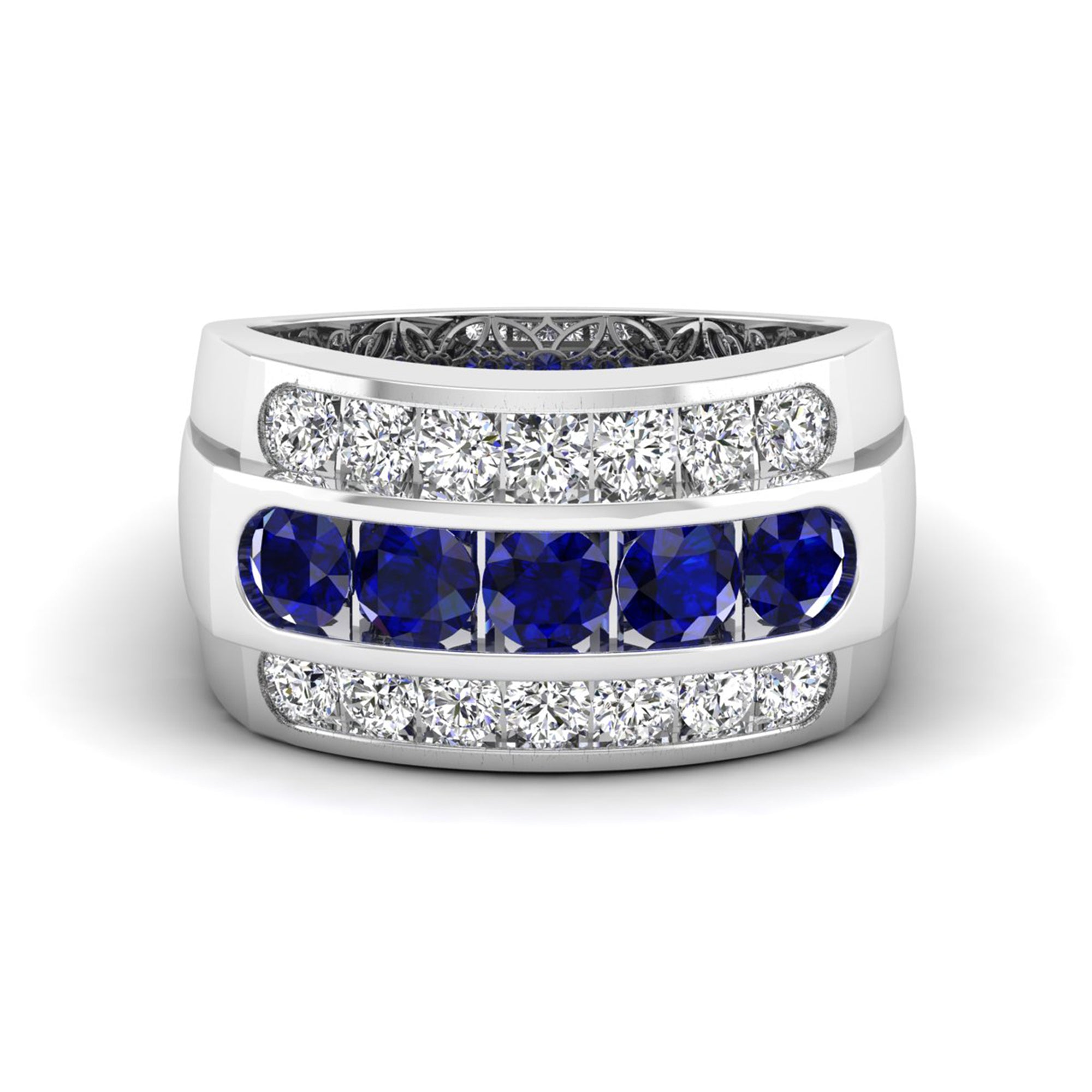 Men's Triple Row Sapphire Channel Diamond Ring