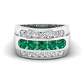 Men's Triple Row Emerald Channel Diamond Ring