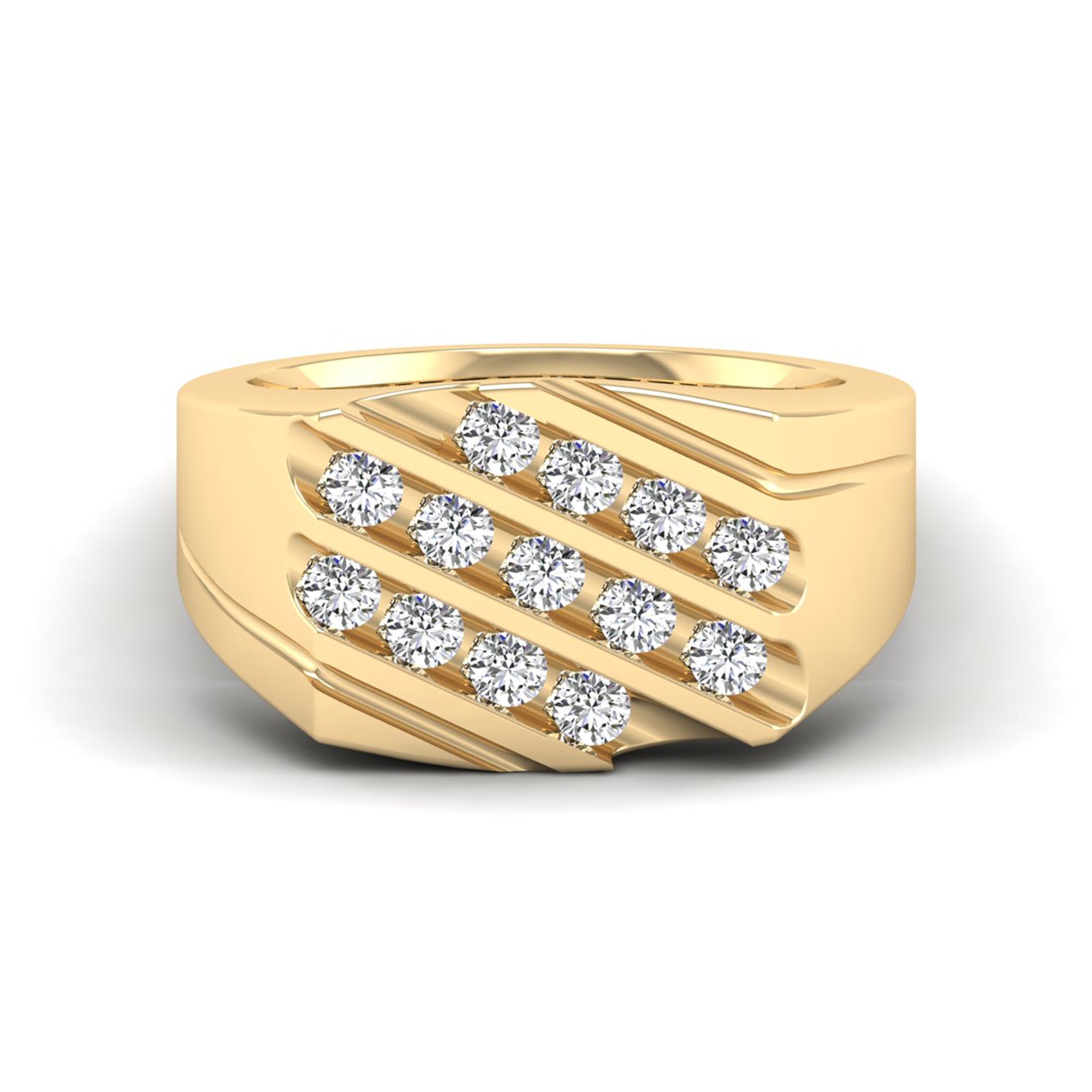 Men's Diagonal Triple Row Diamond Ring