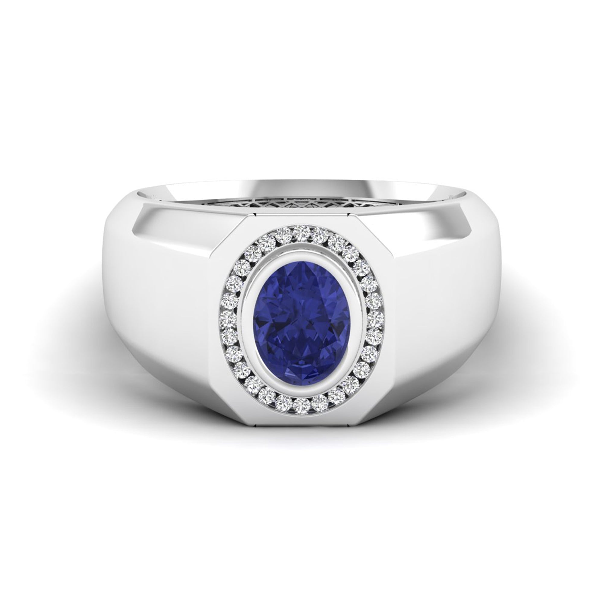 Men's Oval Tanzanite Bezel Halo Diamond Ring