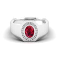 Men's Oval Ruby Bezel Halo Diamond Ring