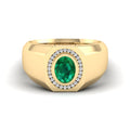 Men's Oval Emerald Bezel Halo Diamond Ring