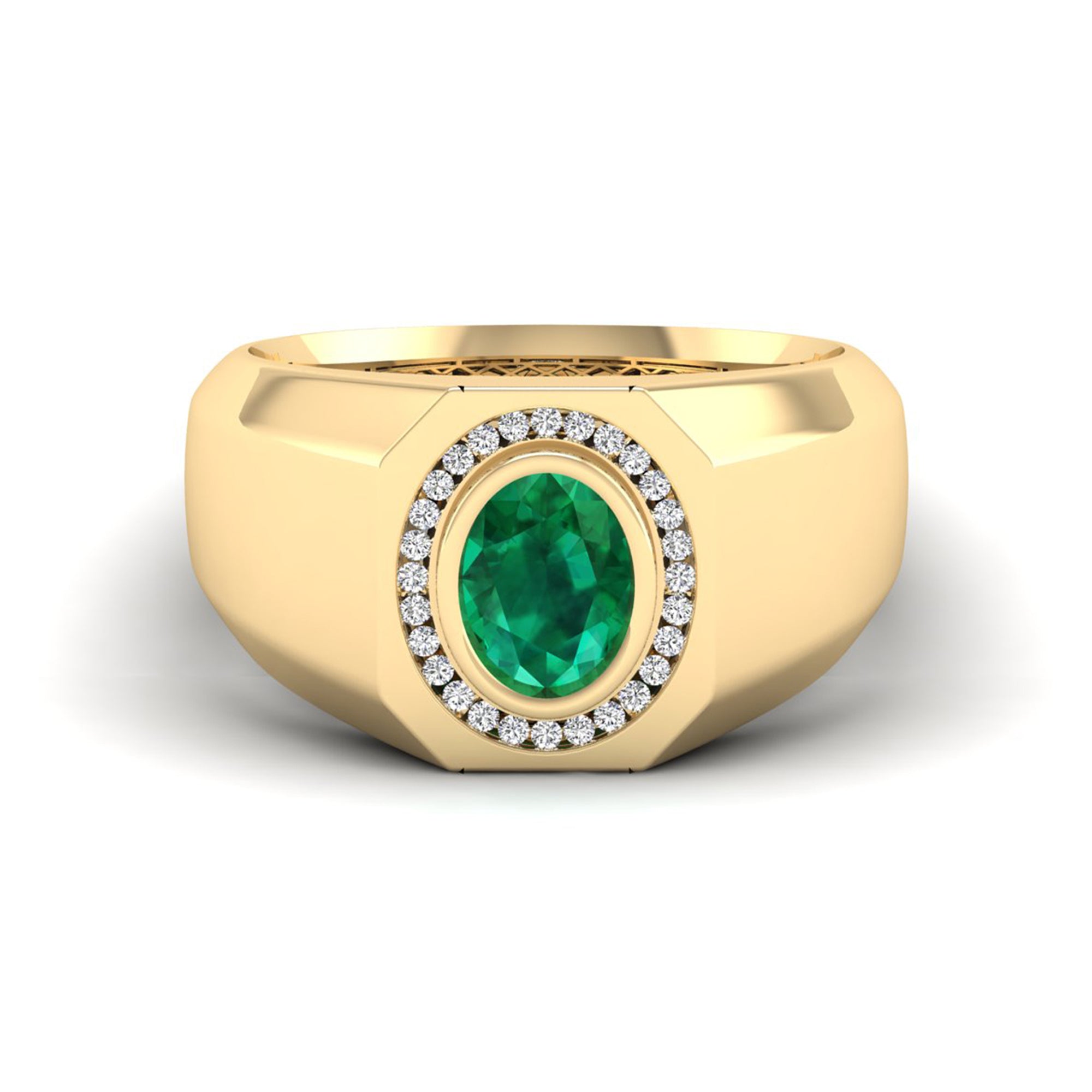 Men's Oval Emerald Bezel Halo Diamond Ring