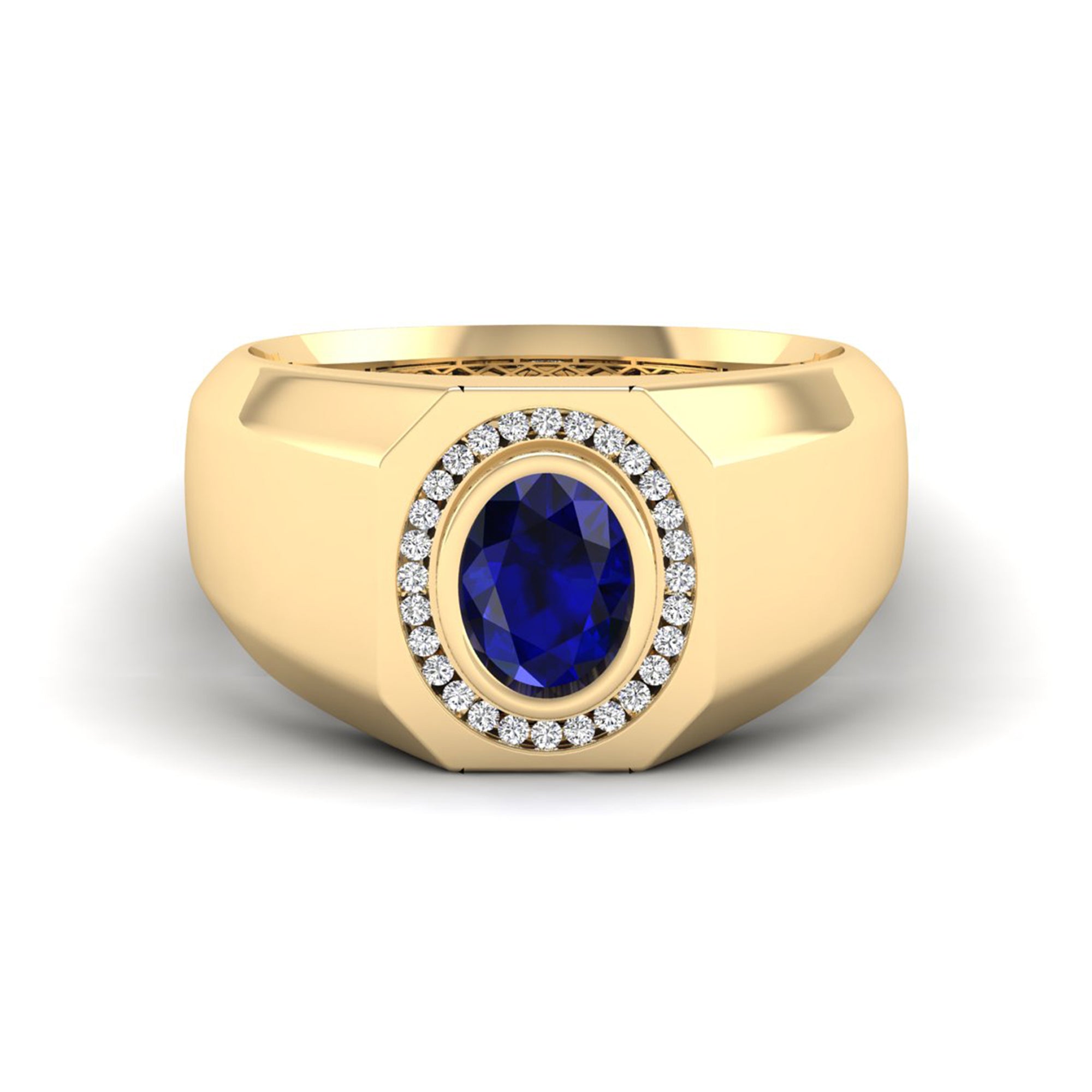 Men's Oval Sapphire Bezel Halo Diamond Ring